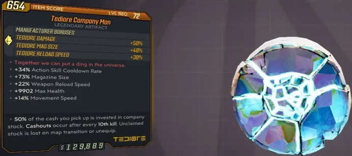 [PC/XB/PS] M10/L72 COMPANY MAN (TEDIORE) - 50% DMG/40% MAG/30% RELOAD - 34% ACD, 73% MAG, 22% RELOAD, +9902 HP, 14% MOVE