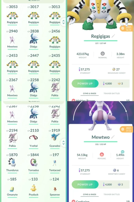 lvl22,have Legendary Regigigas Mewtwo Dialga Yveltal Thundurus Tornadus Palkia,some nice pokemons N8658