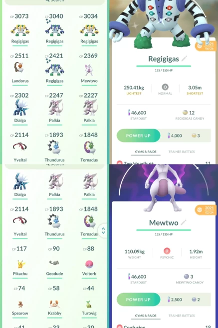 lvl22,have Legendary Shiny Regigigas Mewtwo Dialga Yveltal Thundurus Tornadus Palkia,some nice pokemons N8659