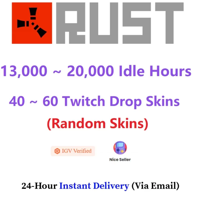 Rust Account with 13000-20000 Idle Hours + 40-60 Twitch Drops Skins (Random)