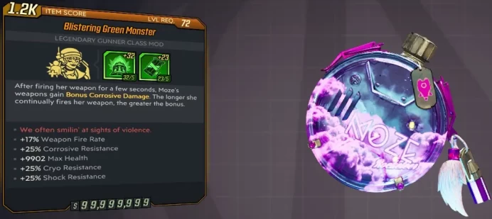 [PC/XB/PS] M10/L72 GREEN MONSTER - +32 SCORCHING RPM +23 STOKE THE EMBERS - 17% WPN FR, 25% CORR RES, +9902 HP, 25% CRYO RES, 25% SHOCK RES