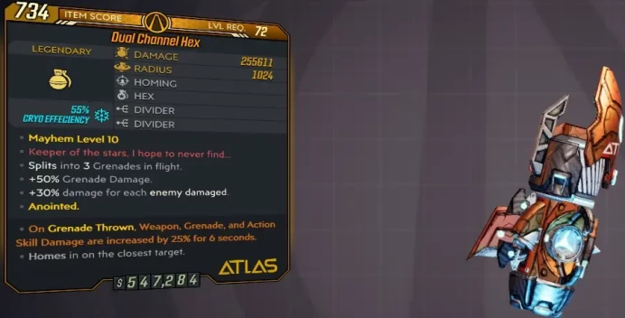 [PC/XB/PS] M10/L72 HEX - 255.611 DMG / 1024 RADIUS (52% CRYO EFF) - 3 SPLITS, 30% DMG PER ENEMY, 50% GRND DMG - ANOINTED GRENADE