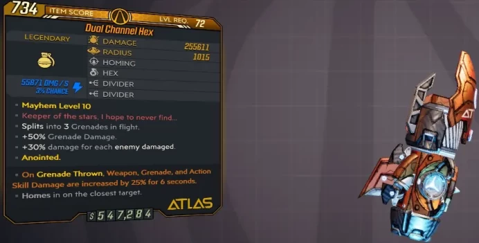 [PC/XB/PS] M10/L72 HEX - 255.611 DMG / 1015 RADIUS (+55K SHOCK DMG) - 3 SPLITS, 30% DMG PER ENEMY, 50% GRND DMG - ANOINTED GRENADE