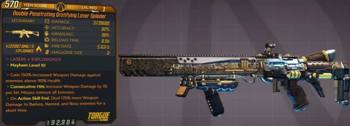 [PC/XB/PS] LVL1 LASER-SPLODER - 3.739.680 DMG (+4.12 MILLION FIRE DMG) - INFINITE AMMO/NO RELOAD - 6.81 FIRE RATE - ANOINTED x3!!!