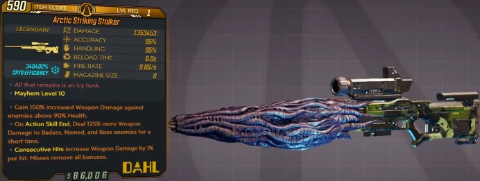 [PC/XB/PS] LVL1 STALKER - 1.353.453 DMG (340492% CRYO EFFICIENCY) - INFINITE AMMO/NO RELOAD - 9.06 FIRE RATE - ANOINTED x3!!!