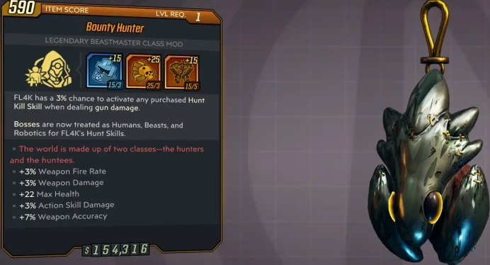 [PC/XB/PS] LVL1 BOUNTY HUNTER - +15 +25 +15 (3% WPN FR, 3 WPN DMG, +22 HP, 3% AS DMG, 7% WPN ACC)