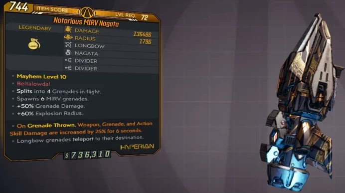[PC/XB/PS] M10/L72 NAGATA - 136.486 DMG / 1796 RADIUS (4 SPLITS, 6 MIRV, 50% GRND DMG, 60% RADIUS) - ANOINTED
