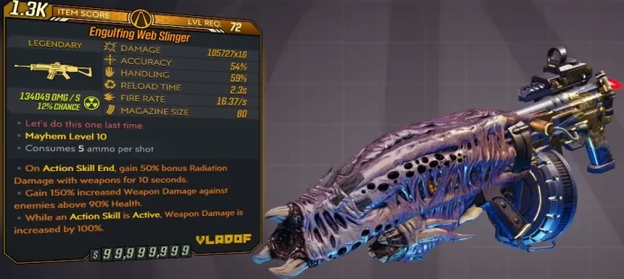 [PC/XB/PS] M10/L72 - WEB SLINGER 105.727x16 DMG (+134k RADIATION DMG) - 16.37 FIRE RATE , 2.3s RELOAD - ANOINTED x3