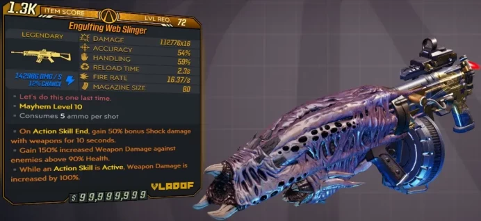 [PC/XB/PS] M10/L72 WEB SLINGER - 112.776x16 DMG (+142k SHOCK DMG) - 16.37 FIRE RATE , 2.3s RELOAD - ANOINTED x3