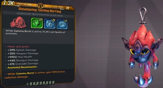 [PC/XB/PS] L72 RED FANG - +20 EtI +20 FRENZY +15 HE BITES! (39% AOE DMG, 35% WPN DMG, +9902 HP, 44% SHOT DMG, 41% GRND DMG) - ANOINT GAMMA BURST