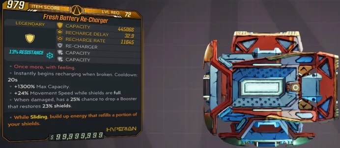 [PC/XB/PS] M10/L72 RE-CHARGER - 445.000 SHIELDS (24% MOVE ON FULL SHIELDS, 25% SHIELD BOOSTER) - ANOINTED SLIDE REGEN SHIELDS
