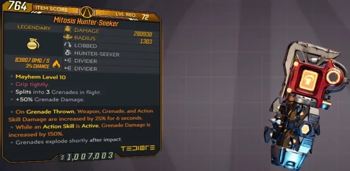 [PC/XB/PS] M10/L72 HUNTER-SEEKER - 280.930 DMG / 1303 AOE (+83k FIRE DMG) - 50% GRENADE DMG, 3 SPLITS - ANOINTED x2