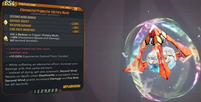[PC/XB/PS] M10L72 - 550% EXP ARTIFACT WITH ELEMENTAL PROJECTOR+VICTORY RUSH+DEATHRATTLE - (+MAX HP, HP REGEN, MAG SIZE, MOVE SPEED) - INSANE!!!