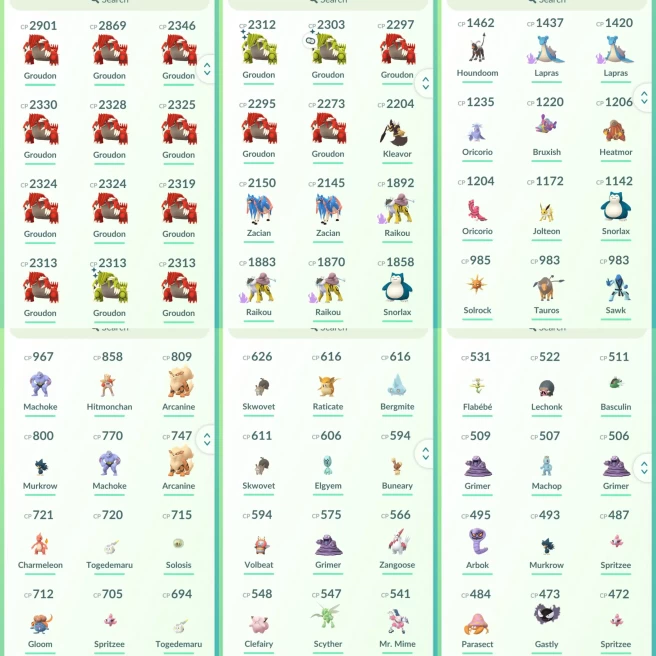 lvl25,have 22 Legnedary.have 17 Groudon,3 is Shiny,Zacian Raikou,many nice pokemons  N8701