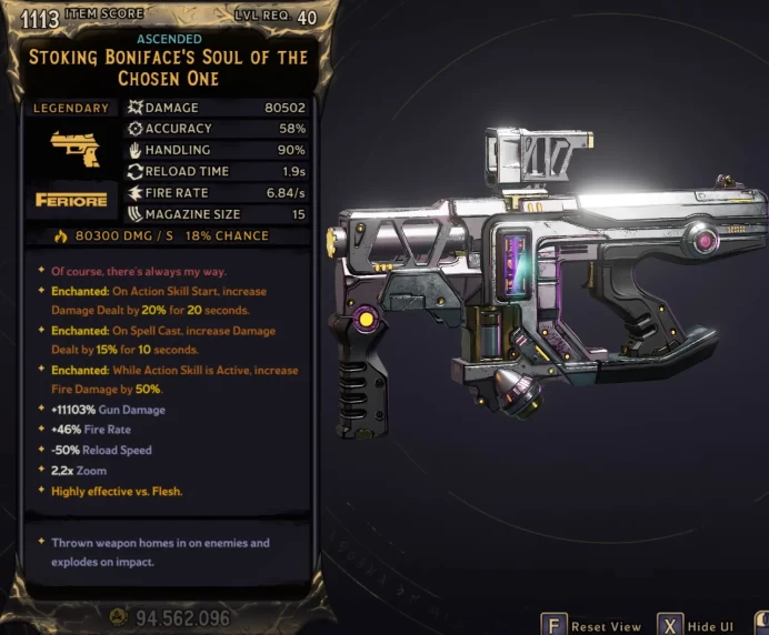 [MODDED] L40 BONIFACE'S SOUL - 80.502 DMG (+80.300 FIRE DMG) - 6.84s FIRE RATE - ENCHANTEDx3!
