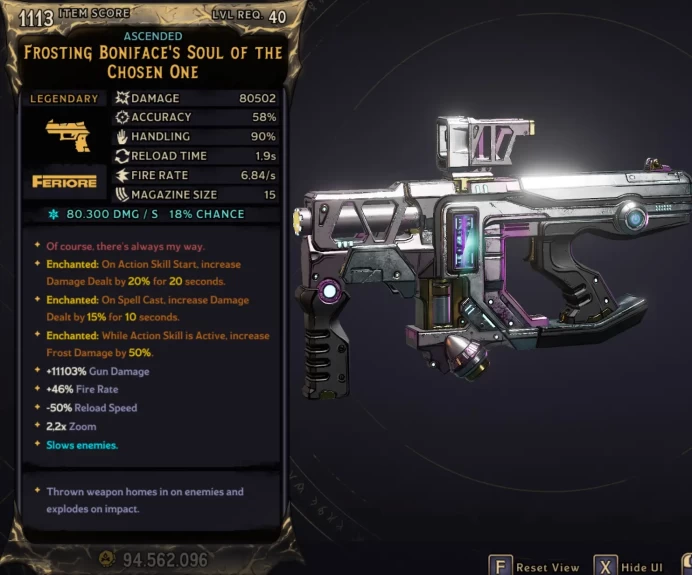 [MODDED] L40 BONIFACE'S SOUL - 80.502 DMG (+80.300 FROST DMG) - 6.84s FIRE RATE - ENCHANTEDx3!