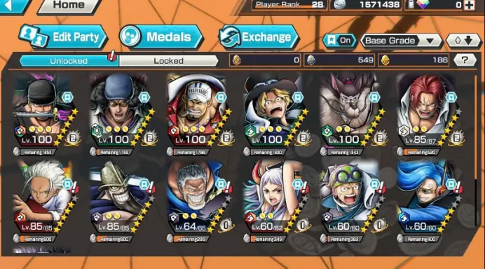 BR496-IOS+Android-7 Ex Meta(Sabo+Garp+Kuzan+Shank v4+Akainu+Zoro+Yamato)+Good Medal+Support 149%+Jabra Max+Ulti Max+Katakuri Max+Koby+Dorry