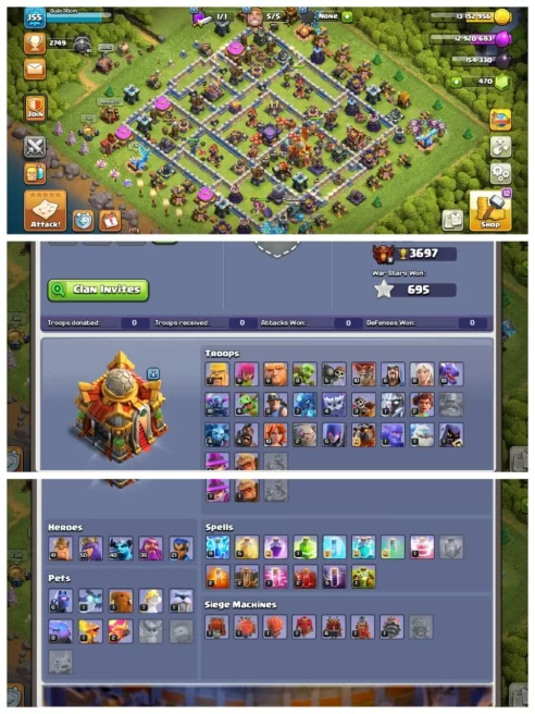M25◆Full Lab,Siege Unlock For Donate◆Hero【41,50,40,36,21】Electro Bot-23, Others Equipment Maxed◆BH 10◆Instant Delivery