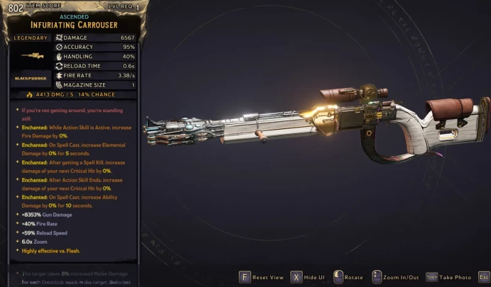 [MODDED] L1 CARROUSER - 6.567 DMG (+4.413/S FIRE DMG) - 0.6S RELOAD - ENCHANTEDx5!!!