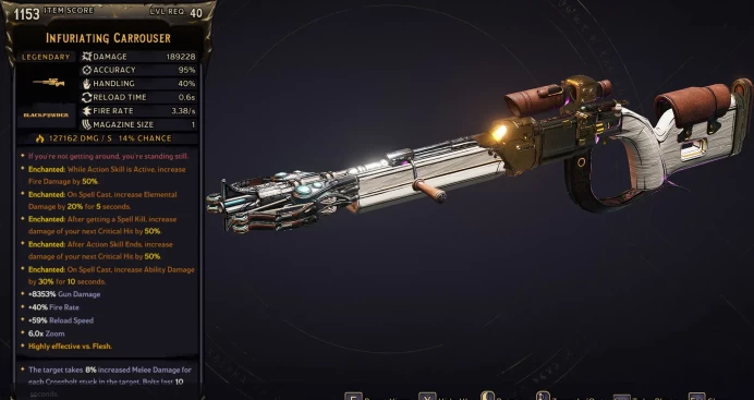 [MODDED] L40 CARROUSER - 189.228 DMG (+127.162/S FIRE DMG) - 0.6S RELOAD - ENCHANTEDx5!!!