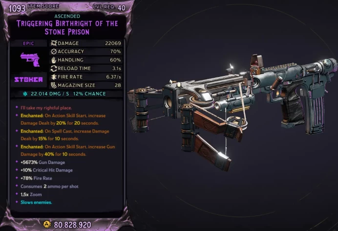 [MODDED] L40 BIRTHRIGHT - 22.069 DMG (+22k FROST DMG) - 6.37 FIRE RATE - ENCHANTEDx3