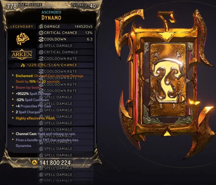 [MODDED] L40 DYNAMO - 144.520x5 DMG - 9522% SPELL DMG - 2 CHARGES - 6.3s CD - ENCHANTED SC 15% DMG!!!