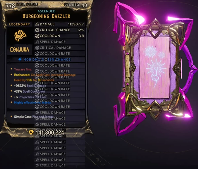 [MODDED] L40 DAZZLER - 112.907x7 DMG - 9522% SPELL DMG - 3.8s CD - 75% SPELL RADIUS - ENCHANTED SC 15% DMG!
