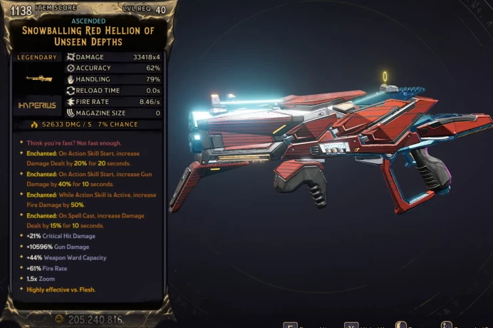 [MODDED] L40 RED HELLION - 33.418x4 DMG (+52.633 FIRE DMG) - 8.46 FIRE RATE - INFINITE AMMO/NO RELOAD - ENCHANTEDx4!!!