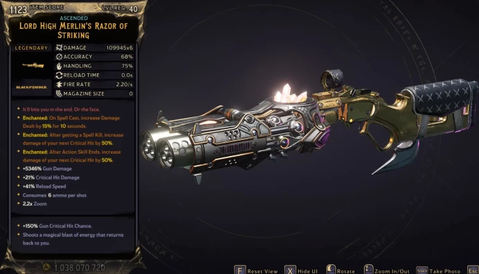 [MODDED] L40 MERLIN'S RAZOR - 109.945x6 DMG - 5346% GUN DMG - INFINITE AMMO/NO RELOAD - ENCHANTEDx3 - INSANE WEAPON!!!