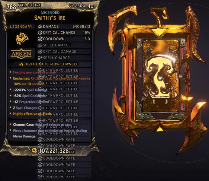 [MODDED] L40 SMITHY'S IRE - 54.058x13 DMG (+1694/S FIRE DMG) - 2203% SPELL DMG - 5S COOLDOWN - ENCHANTED OSC 30% GUN DMG!