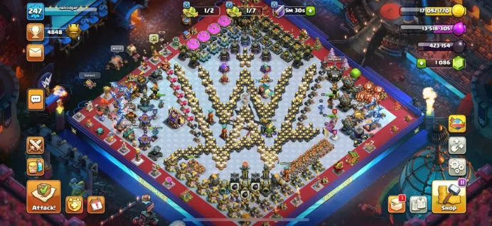 Th17max very good defence max Gold pass active  EPIC HeRO Equipment good  7 SKIN HERo Have scenary clashmind trees and beautful and rare statues