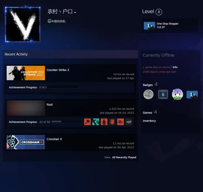CS2 Prime 14 hours+1Medals(Global Offensive Badge)-China