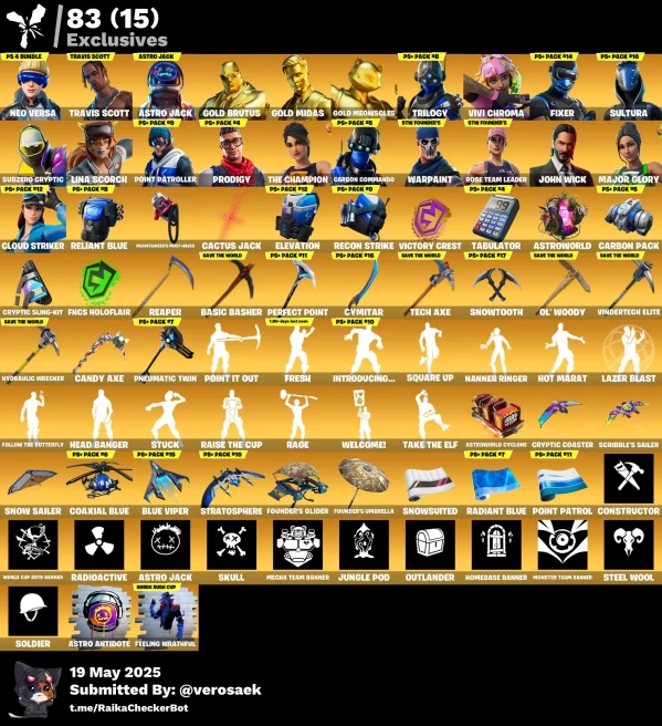✅[PC] 348 skins | OG STW | Neo Versa | Travis Scott | Astro Jack | Renegade Raider | Aerial Assault Trooper | Gold Brutus | Gold Midas | Gold