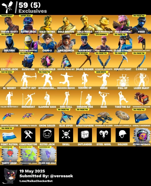 ✅PC 355 skins | OG STW | Travis Scott | Astro Jack | Gold TNTina | Gold Brutus | Gold Midas | Gold Meowscles | Vivi Chroma | Fixer | Sultura