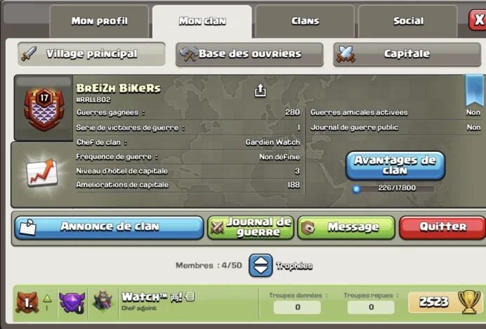 FOR SALE – Clash of Clans Clan | Level 17 | Cristal III League | 280&nbsp;War Wins