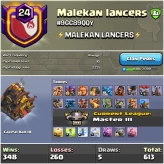 LEVEL- 24 | NAME- MALEKAN LANCERS I WAR LOG WIN- 348 : LOSS- 260 | CWL- MASTER 3 | CC- 10 | AMAZING NAME & WAR LOG | INSTANT DELIVERY