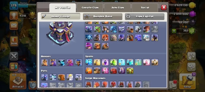 Th 15 / LeveL 179 / Gems 362 / Heroes (60 54 43 55 26) / CN 1000 / full skin / code 415
