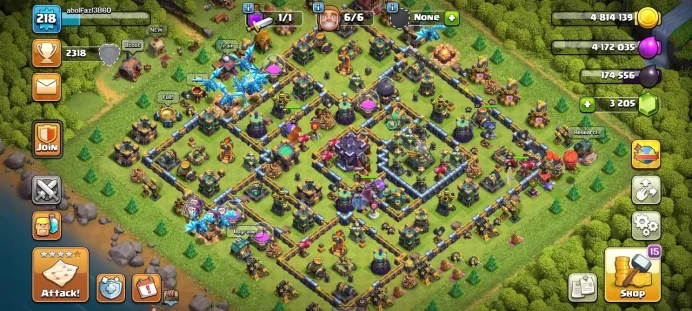 Th 15 / LeveL 218 / Gems 3205 / Heroes (70 78 52 55 27) / CN 1500 / code 420