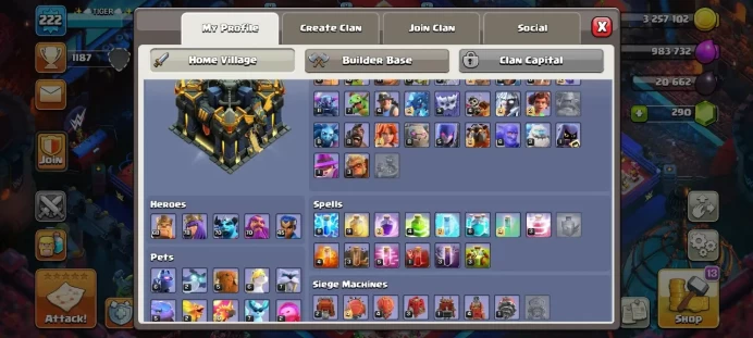 Th 17 / LeveL 222 / Gems 290 / Heroes (68 78 70 70 45) / CN 1500 / code 429