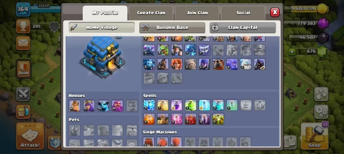 Th 12 / LeveL 164 / Gems 676 / Heroes (54 52 33 29) / CN 1500 / code 438