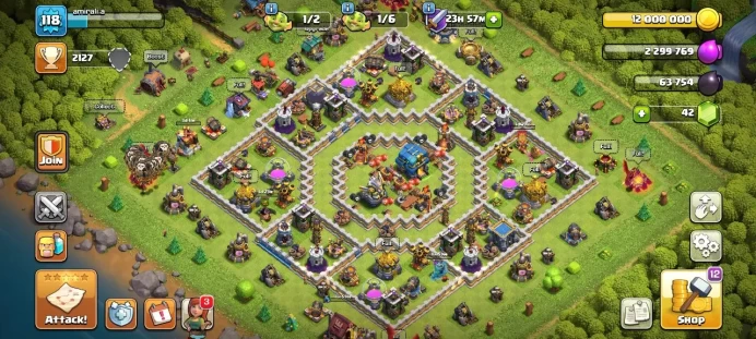 Th 12 / LeveL 118 / Gems 42 / Heroes (47 41 23 17) / CN 500 / code 440