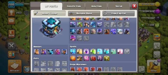 Th 13 / LeveL 200 / Gems 1608 / Heroes (57 61 40 42 18) / CN 1000 / code 446