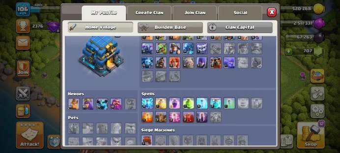Th 12 / LeveL 106 / Gems 707 / Heroes (46 48 20 18) / CN 1000 / code 450