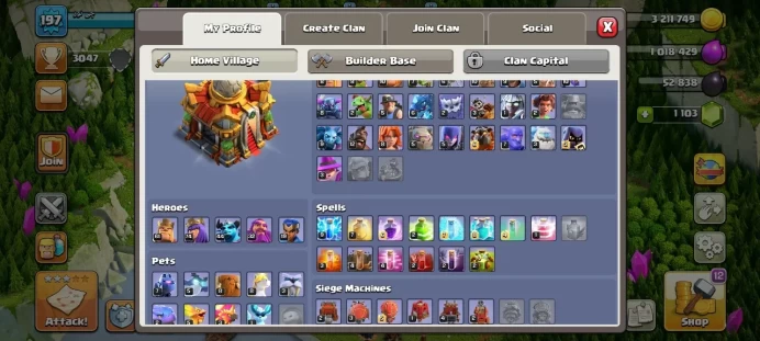 Th 16 / LeveL 197 / Gems 1103 / Heroes (61 74 44 32 19) / CN 500 / code 453