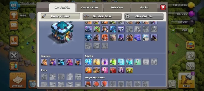 Th 13 / LeveL 129 / Gems 242 / Heroes (51 53 42 25 5) / CN 500 / code 455