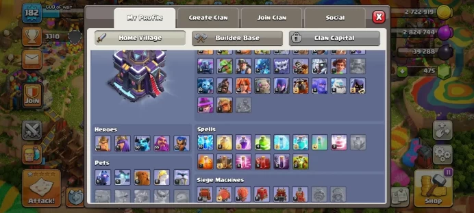 Th 15 / LeveL 182 / Gems 475 / Heroes (66 71 50 55 21) / CN 2000 / code 458