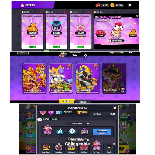 35 Characters - 3 Heroes - 4x Ultimate - 27x Ultra - 37 Skins - 4675 Tickets - 1000 Hero Points - 119 Emotes-Code103