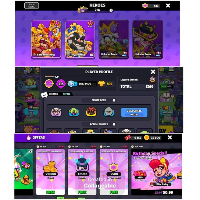 35 Characters - 2 Heroes - 1x Ultimate - 26x Ultra - 32 Skins - 6355 Tickets - 1133 Hero Points - 93 Emotes-Code104