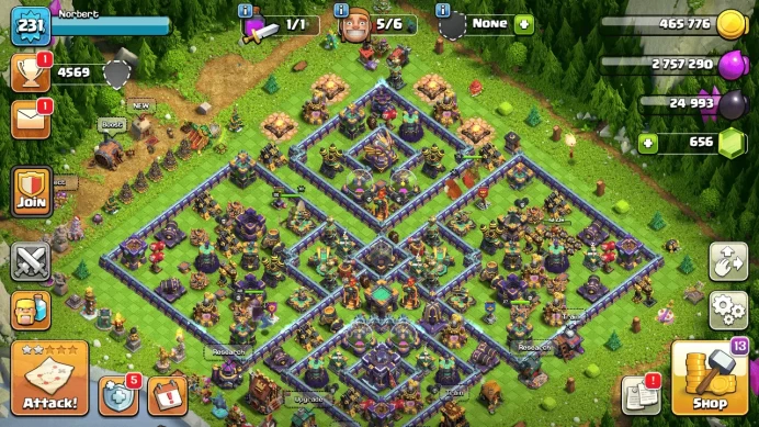 TH15| LVL231| Heroes(K75 Q80 M56 W49 R27) | 30BM| 4705War Stars| 5Skins| C129