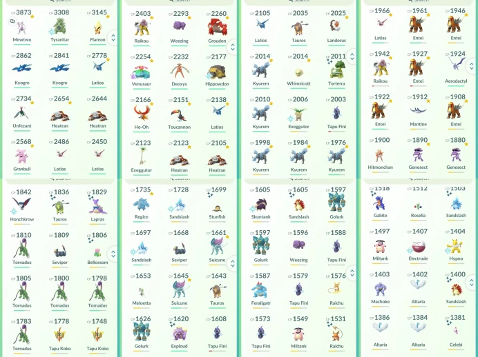 lvl57,have have 43 Legendary,Mewtwo Groudon Kyogre Kyurem etc,have 51 Shiny,12 100IV pokemons,many nice high CP pokemons N8731